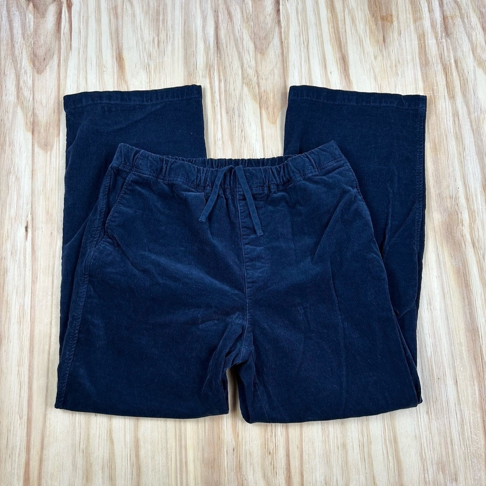 MUJI Blue Corduroy Straight Leg Mid Rise Pants Size XL Drawstring Elastic Wasit